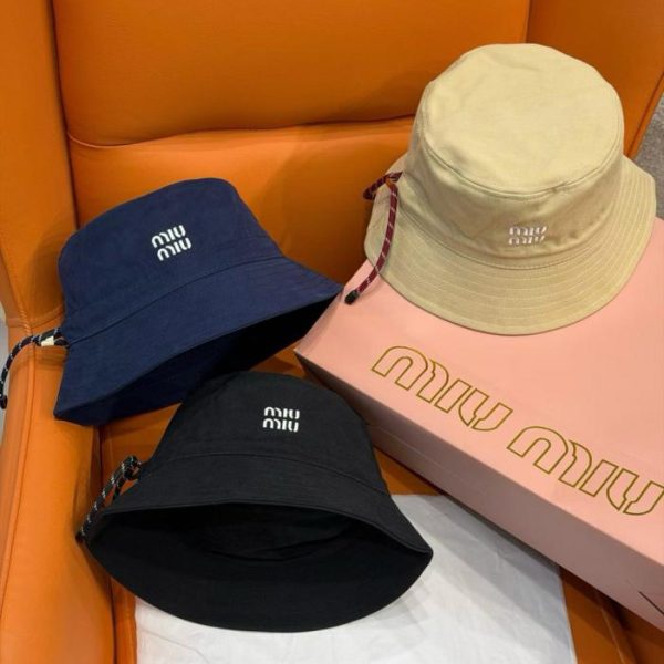 designer,replica,clothing,fake,1:1,lv,luxury,high quality Miu Miu Embroidered Drawstring Fisherman’s Hat (V1A3JB)