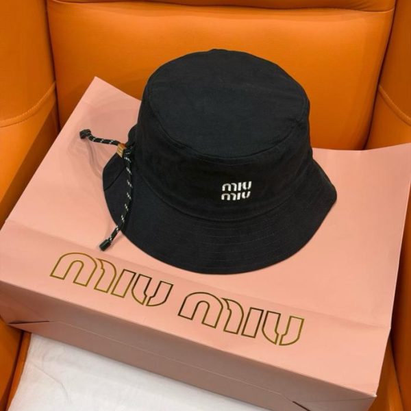 designer,replica,clothing,fake,1:1,lv,luxury,high quality Miu Miu Black Embroidered Drawstring Bucket Hat (NSXDTG)