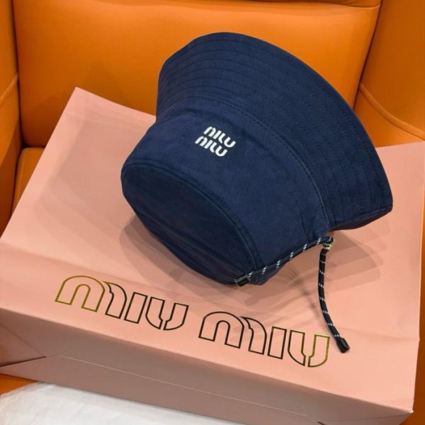 designer,replica,clothing,fake,1:1,lv,luxury,high quality Miu Miu Black Embroidered Drawstring Fisherman’s Hat (S26IFR)