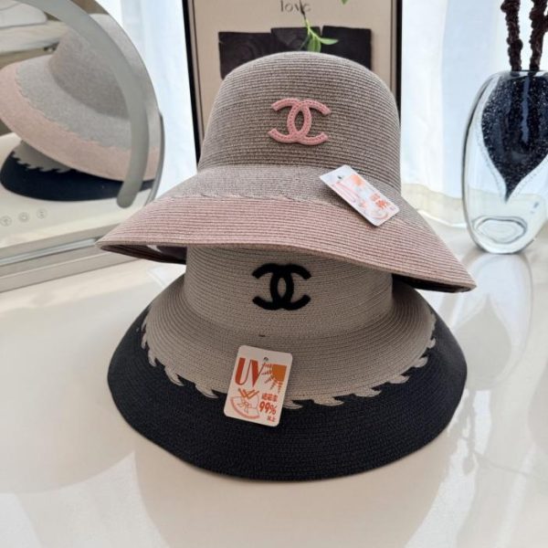 designer,replica,clothing,fake,1:1,lv,luxury,high quality Chanel wide-brimmed sun hat, grey and pink color-blocked bucket hat (WXV1OI)