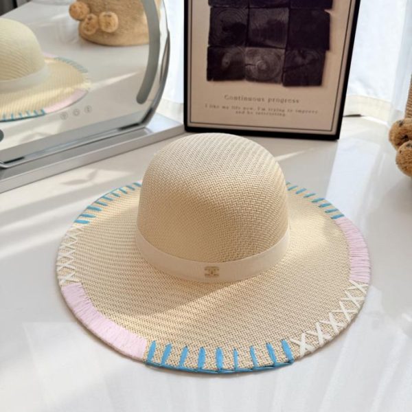 designer,replica,clothing,fake,1:1,lv,luxury,high quality Chanel Resort Style Sun Hat, Macaron Color Block Wide-Brimmed Straw Hat, Natural Straw Material (QDUA1V)