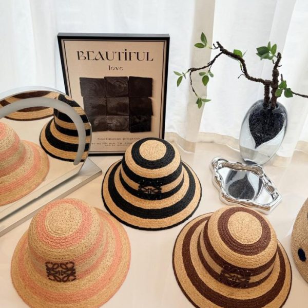designer,replica,clothing,fake,1:1,lv,luxury,high quality LOEWE-style striped raffia fisherman’s hat, hand-woven raffia (DKODO6)