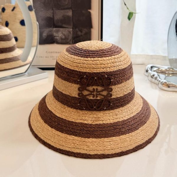 designer,replica,clothing,fake,1:1,lv,luxury,high quality LOEWE-style striped raffia fisherman’s hat, hand-woven raffia (Y54FCA)