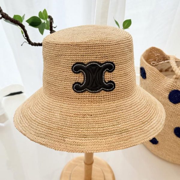 designer,replica,clothing,fake,1:1,lv,luxury,high quality Celine’s newest flat-top bucket hat with a frilly brim, made of 100% raffia and hand-crocheted (J7JH5A).
