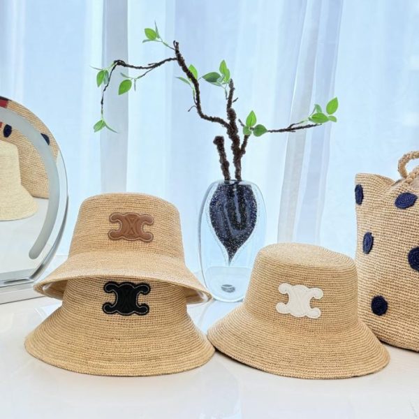 designer,replica,clothing,fake,1:1,lv,luxury,high quality Celine’s newest flat-top, winged brim bucket hat, 100% raffia, hand-crocheted (NUME1D)