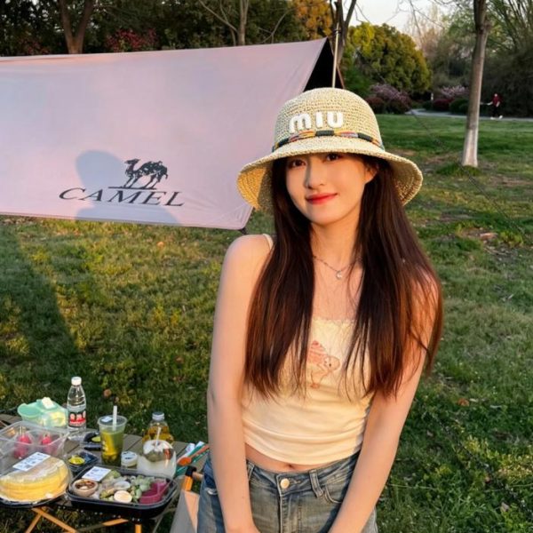designer,replica,clothing,fake,1:1,lv,luxury,high quality MIUMIU New Straw Hat with Webbing (4A5MM4)