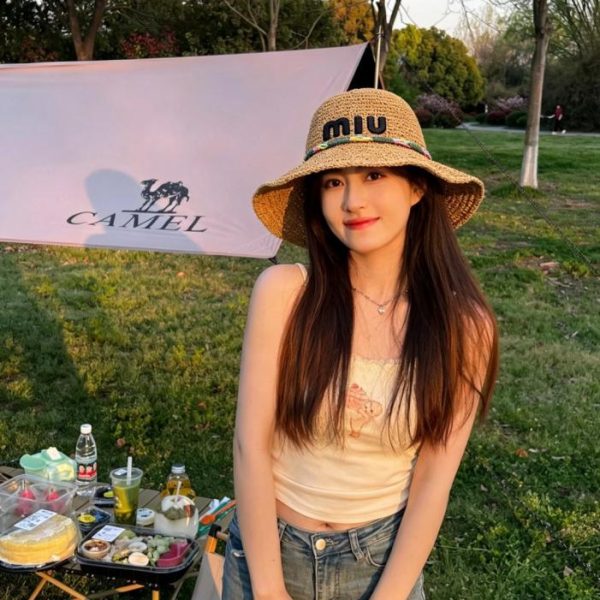 designer,replica,clothing,fake,1:1,lv,luxury,high quality MIUMIU New Straw Hat with Webbing (MVV4FG)