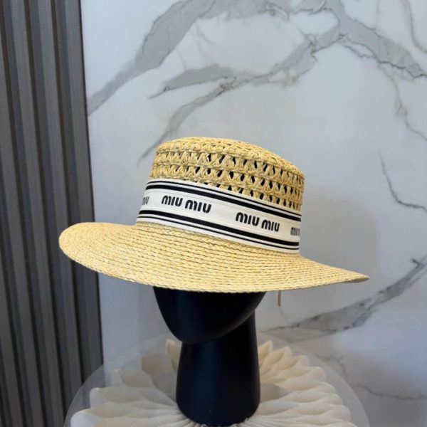 designer,replica,clothing,fake,1:1,lv,luxury,high quality MIUMIU New Flat-Top Straw Hat (4QJ1ZU)
