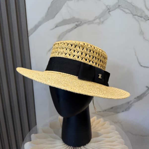 designer,replica,clothing,fake,1:1,lv,luxury,high quality CHANEL official flat-top hat, made of straw (J4MJJM)