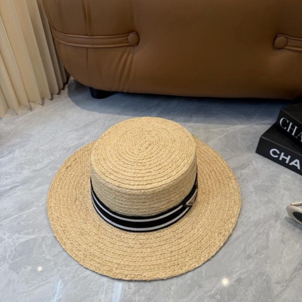 designer,replica,clothing,fake,1:1,lv,luxury,high quality Prada’s new summer raffia straw French flat-top sun hat for women (Z0CFOB)