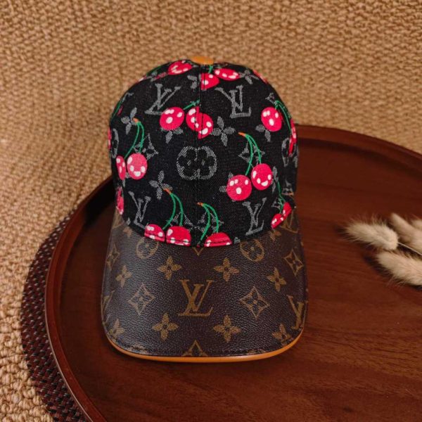 designer,replica,clothing,fake,1:1,lv,luxury,high quality Louis Vuitton cherry-patterned denim baseball cap (299UYI)