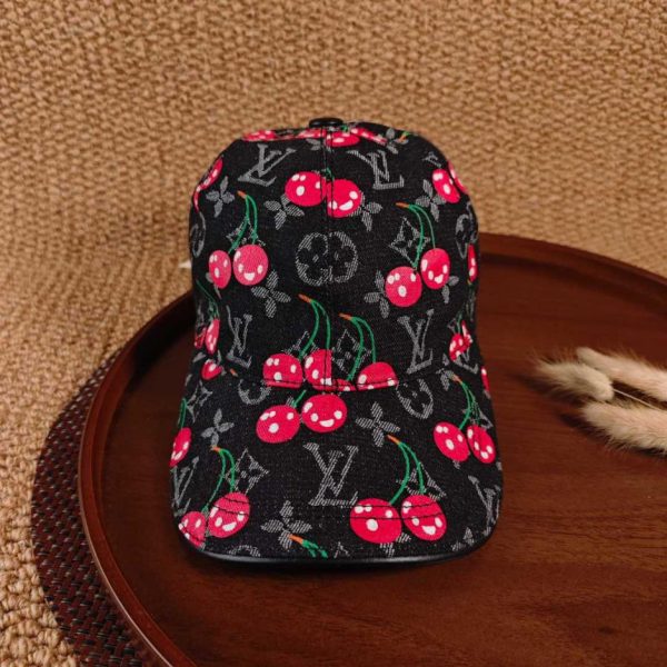 designer,replica,clothing,fake,1:1,lv,luxury,high quality Louis Vuitton cherry-patterned denim baseball cap (9KXMI3)