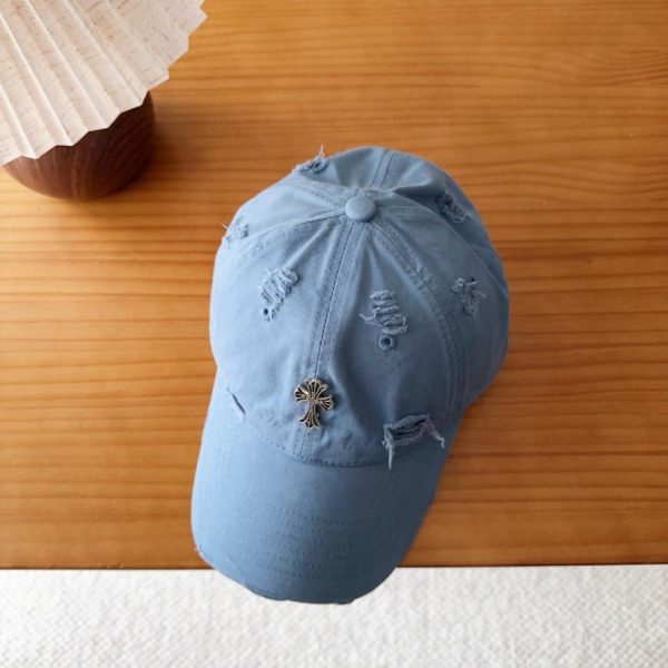 designer,replica,clothing,fake,1:1,lv,luxury,high quality Chrome Hearts Early Spring Korean Style Retro Distressed Ripped Hat Baseball Cap (6JKCY0)