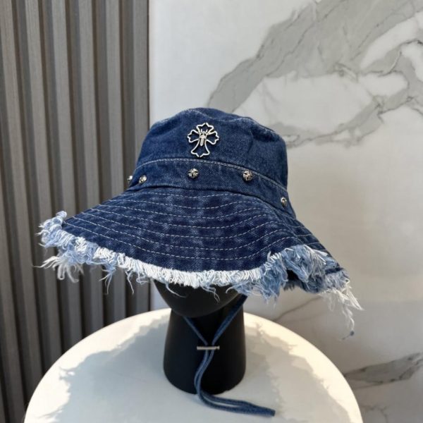 designer,replica,clothing,fake,1:1,lv,luxury,high quality Chrome Hearts New Soft Denim Bucket Hat with Fringed Edges (G3Y1LO)