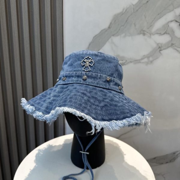designer,replica,clothing,fake,1:1,lv,luxury,high quality Chrome Hearts New Soft Denim Bucket Hat with Frayed Edges (IO5H03)