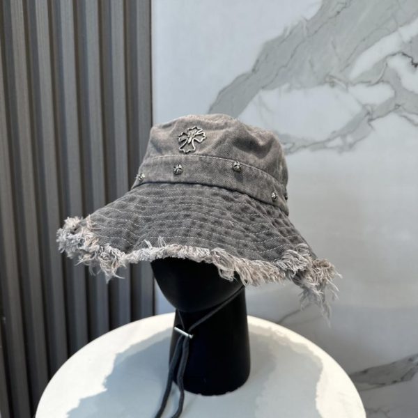 designer,replica,clothing,fake,1:1,lv,luxury,high quality Chrome Hearts New Soft Denim Bucket Hat with Frayed Edges (S2INLT)
