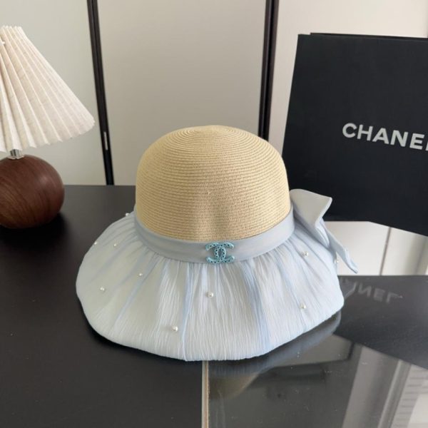 designer,replica,clothing,fake,1:1,lv,luxury,high quality Chanel patchwork bow style premium braided straw hat (50RKK7)