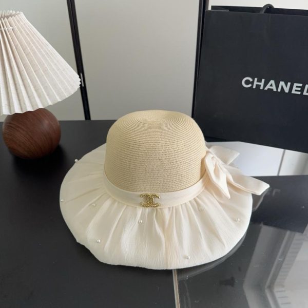 designer,replica,clothing,fake,1:1,lv,luxury,high quality Chanel Patchwork Bow Straw Hat with Premium Braids (EM6TIG)