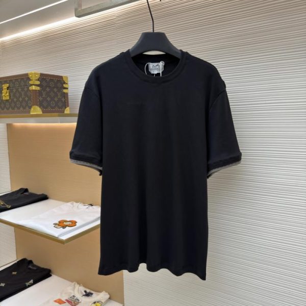 designer,replica,clothing,fake,1:1,lv,luxury,high quality HERNES Saddle Pattern Double-Layer Cuff Sellier Detail T-Shirt (2SBNFE)