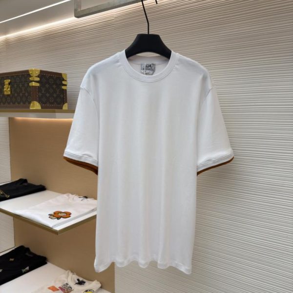 designer,replica,clothing,fake,1:1,lv,luxury,high quality HERNES Saddle Pattern Double-Layer Cuff Sellier Detail T-Shirt (AF1CK6)
