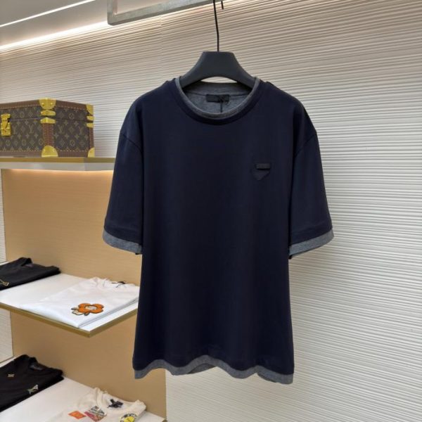 designer,replica,clothing,fake,1:1,lv,luxury,high quality Prada faux two-piece short-sleeved shirt with triangle logo (8K75A5)