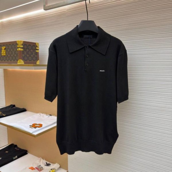 designer,replica,clothing,fake,1:1,lv,luxury,high quality Prada Embroidered Logo Polo Collar Knit Sweater (QZHBWH)