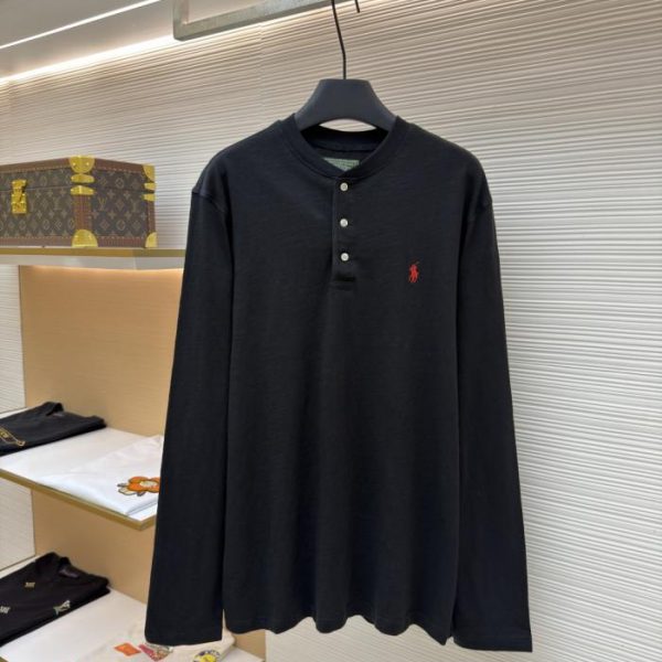 designer,replica,clothing,fake,1:1,lv,luxury,high quality Ralph Lauren embroidered Henley collar long-sleeved shirt (MJTA86)