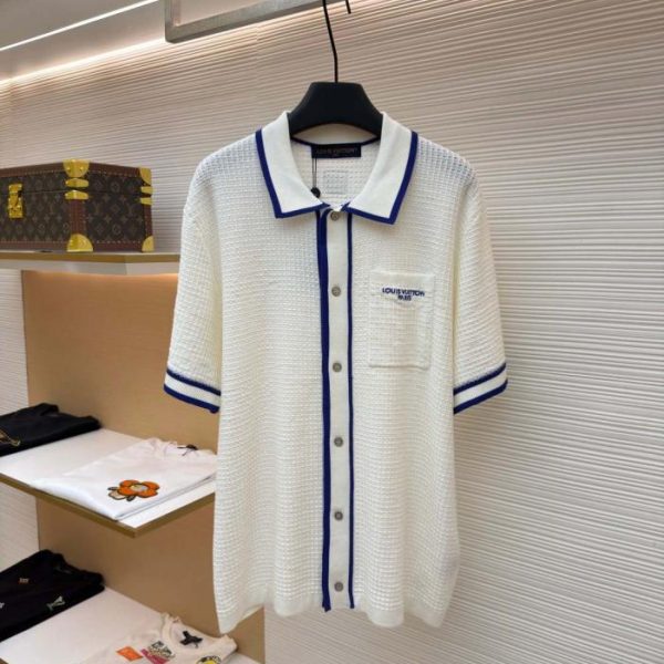 designer,replica,clothing,fake,1:1,lv,luxury,high quality LOUIS VUITTON Pocket Letter Color Block Embroidered Knit Short-Sleeve Shirt (3UQ83Z)