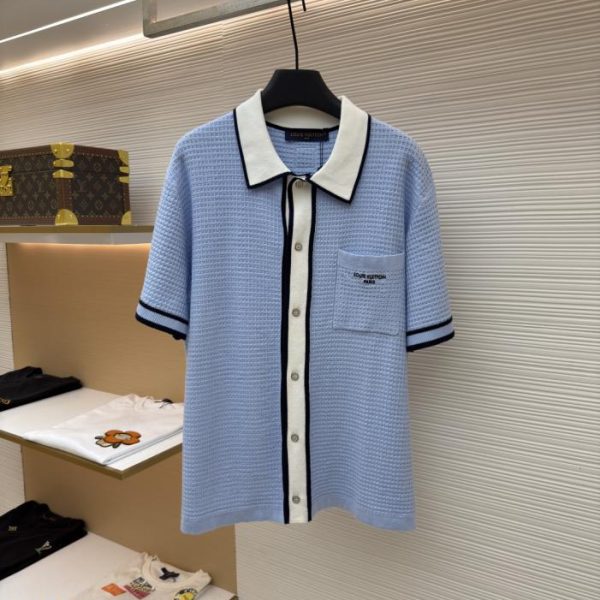 designer,replica,clothing,fake,1:1,lv,luxury,high quality LOUIS VUITTON Pocket Letter Color-Block Embroidered Knit Short-Sleeve Shirt (JIUHFE)