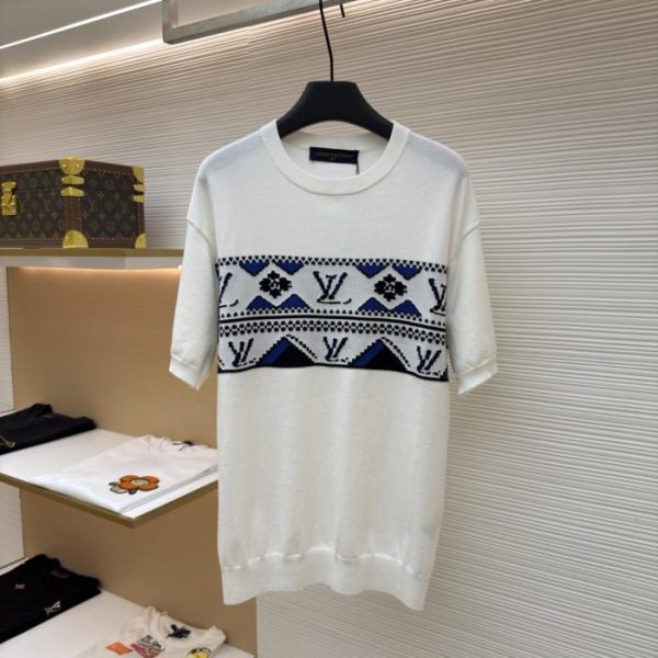 designer,replica,clothing,fake,1:1,lv,luxury,high quality LOUIS VUITTON Letter Jacquard Color Block Knit Short-Sleeve (JSUGJZ)