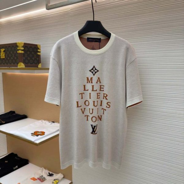 designer,replica,clothing,fake,1:1,lv,luxury,high quality LOUIS VUITTON Letter Slogan Color Block Jacquard Knit Short-Sleeve T-Shirt (QORJ1T)