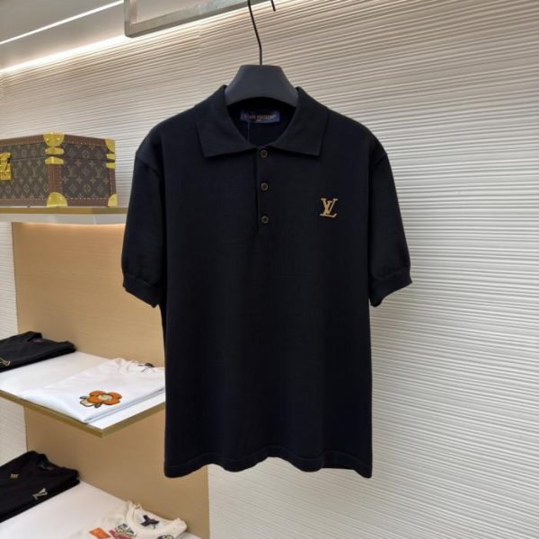 designer,replica,clothing,fake,1:1,lv,luxury,high quality LOUIS VUITTON Letter Leather Label Knit Short-Sleeve Polo Shirt (B4X5FZ)