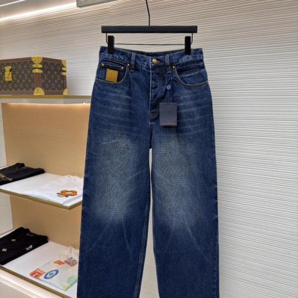 designer,replica,clothing,fake,1:1,lv,luxury,high quality LOUIS VUITTON Letter Patch Subtly Striped Wide-Leg Jeans (209FCB)