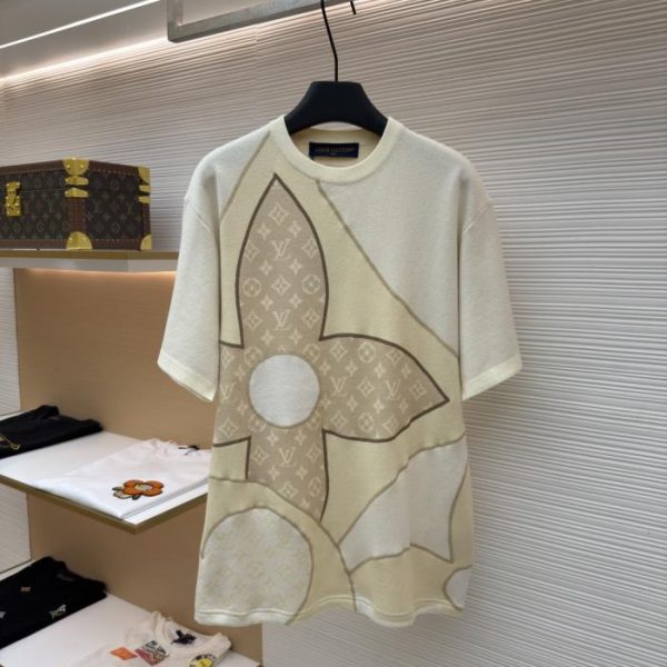 designer,replica,clothing,fake,1:1,lv,luxury,high quality LOUIS VUITTON Letter Floral Jacquard Color-Blocked Knit Short-Sleeve T-Shirt (GFEYLT)
