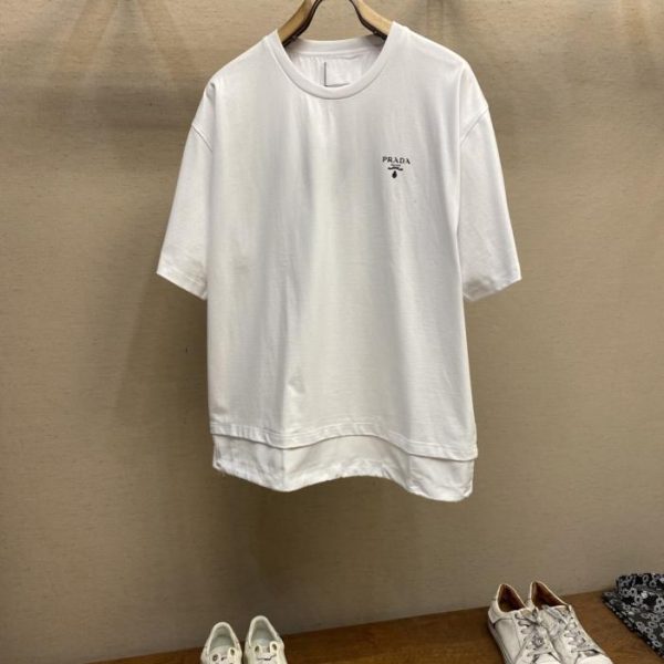 designer,replica,clothing,fake,1:1,lv,luxury,high quality Prada Small Pattern Color Block Crew Neck Casual Fashion Crew Neck T-Shirt (4TSGJZ)