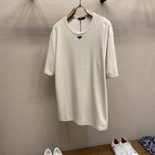 designer,replica,clothing,fake,1:1,lv,luxury,high quality Prada Metal Logo Waffle T-Shirt (E9HVSJ)