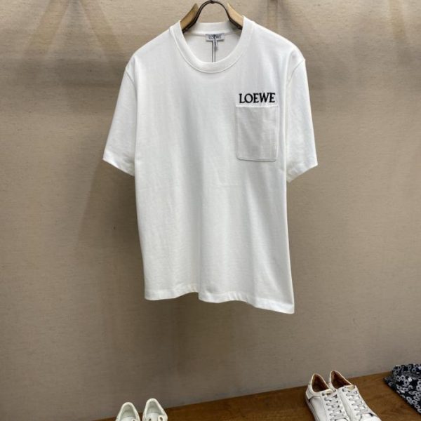 designer,replica,clothing,fake,1:1,lv,luxury,high quality Loewe Color Block Embroidered Cotton Loose Fit Mid-Weight Short-Sleeve T-Shirt (CB1M96)