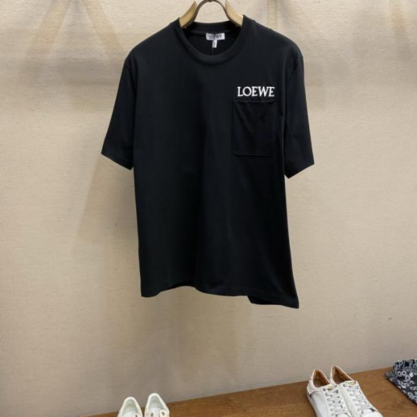 designer,replica,clothing,fake,1:1,lv,luxury,high quality Loewe Color Block Embroidered Cotton Loose Fit Mid-Weight Short-Sleeve T-Shirt (DFFK01)