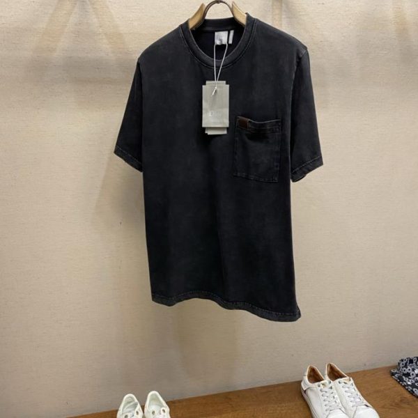 designer,replica,clothing,fake,1:1,lv,luxury,high quality Dior Washed and Colored Leather Short-Sleeve T-Shirt with Patchwork Pocket (LRJVF8)