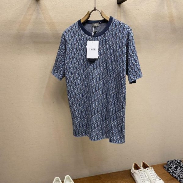designer,replica,clothing,fake,1:1,lv,luxury,high quality Dior Blue All-Over Jacquard Cotton Short-Sleeve T-Shirt (O4RASD)