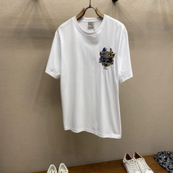 designer,replica,clothing,fake,1:1,lv,luxury,high quality Dior Heavy-Duty Crown Embroidered Short-Sleeve T-Shirt (X6AXQR)