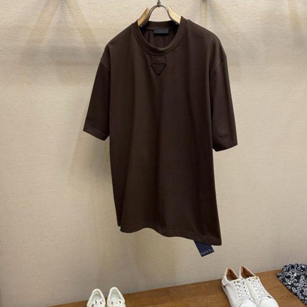 designer,replica,clothing,fake,1:1,lv,luxury,high quality Prada Summer New Arrival Pure Cotton Solid Color Versatile Crew Neck Short-Sleeve T-Shirt (1G2B9S)