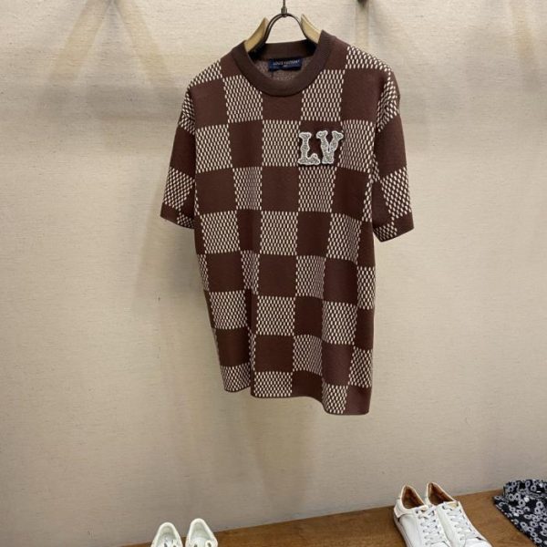designer,replica,clothing,fake,1:1,lv,luxury,high quality LV Damier Cotton Knit Short-Sleeve Top with Rhinestone Embellishing (YO7JB6)