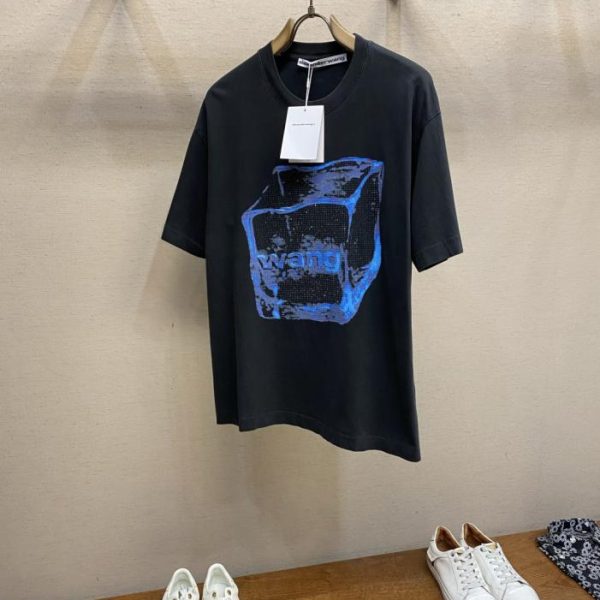 designer,replica,clothing,fake,1:1,lv,luxury,high quality Alexander Wang Ice Cube Print Rhinestone Washed and Colored Short-Sleeve Crew Neck T-Shirt (Q9ITZ7)