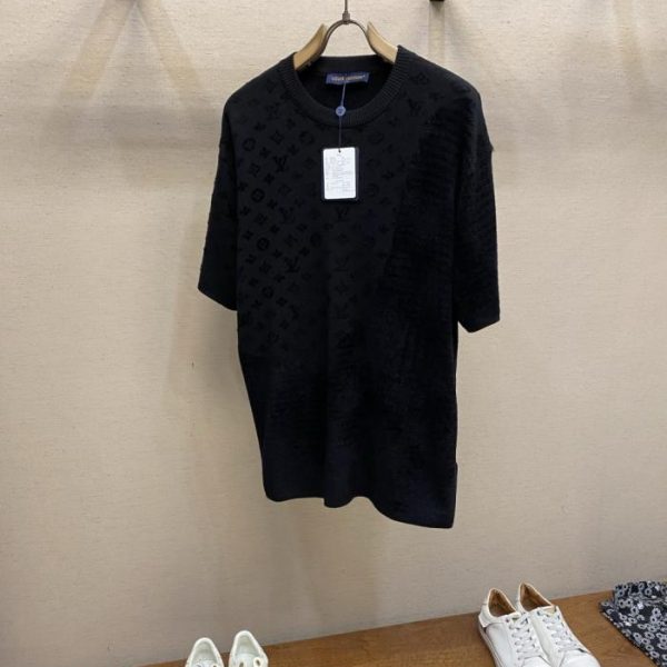 designer,replica,clothing,fake,1:1,lv,luxury,high quality LV patchwork jacquard short-sleeved crew neck knit T-shirt (YGU06S)