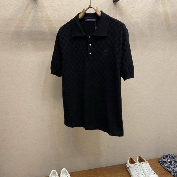 designer,replica,clothing,fake,1:1,lv,luxury,high quality LV monogrammed checkered jacquard knit polo shirt (02ADR0)