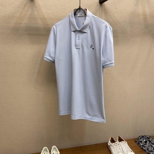 designer,replica,clothing,fake,1:1,lv,luxury,high quality Hernes Sky Blue Polo Shirt with Pony Embroidery (CH28HA)