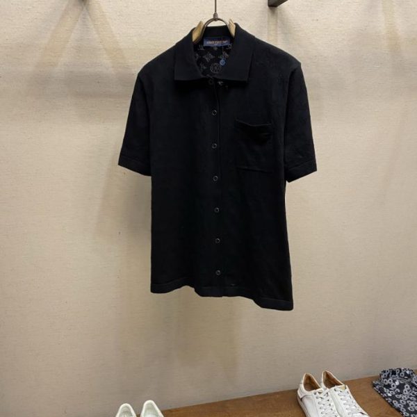 designer,replica,clothing,fake,1:1,lv,luxury,high quality LV New Letter Perforated Jacquard Knit Short-Sleeve T-Shirt (LC5OTM)