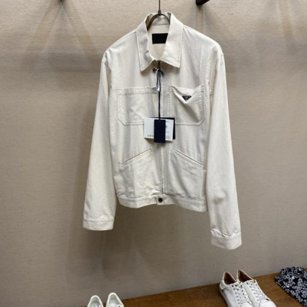designer,replica,clothing,fake,1:1,lv,luxury,high quality Prada Triangle Logo Cotton Linen Zip-Up Jacket (DV4QSC)