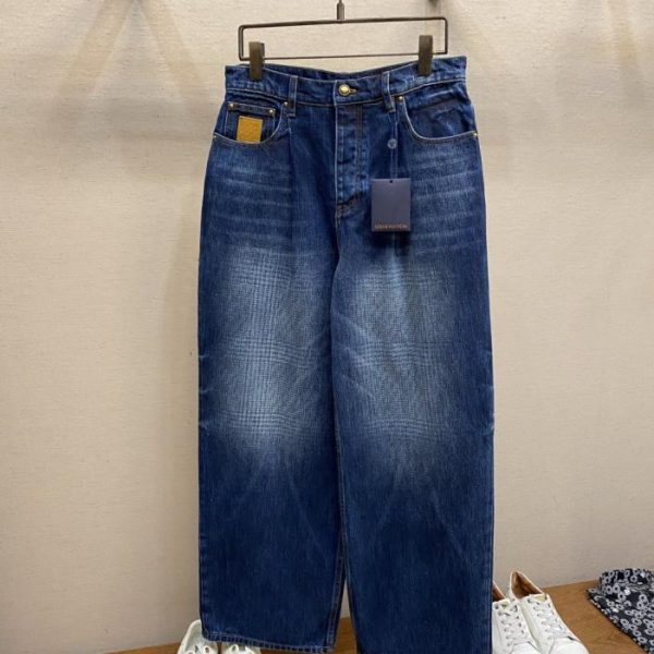 designer,replica,clothing,fake,1:1,lv,luxury,high quality LV logo leather shadow striped wide-leg jeans (IEAVXZ)